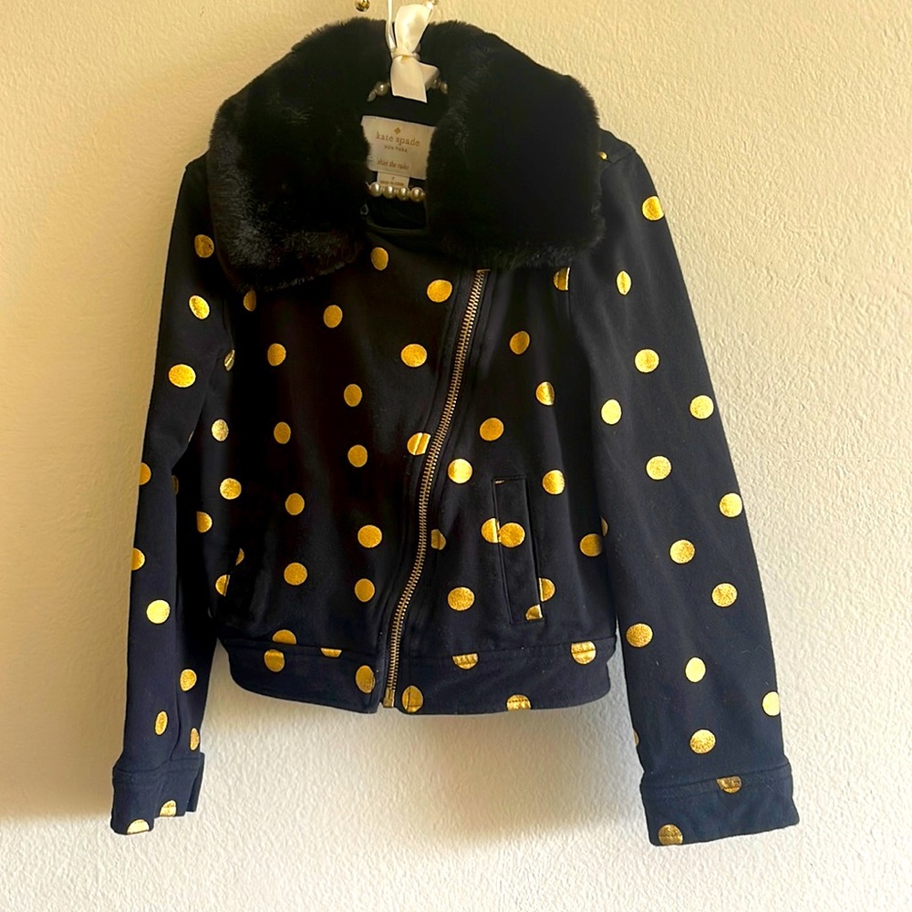 kate spade Black Jacket with Gold Polka Dots